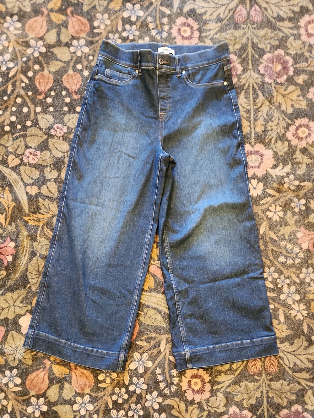 SPANX Control And Stretch Wide-Leg Crop Jeans in Dark Blue Denim - Never Worn